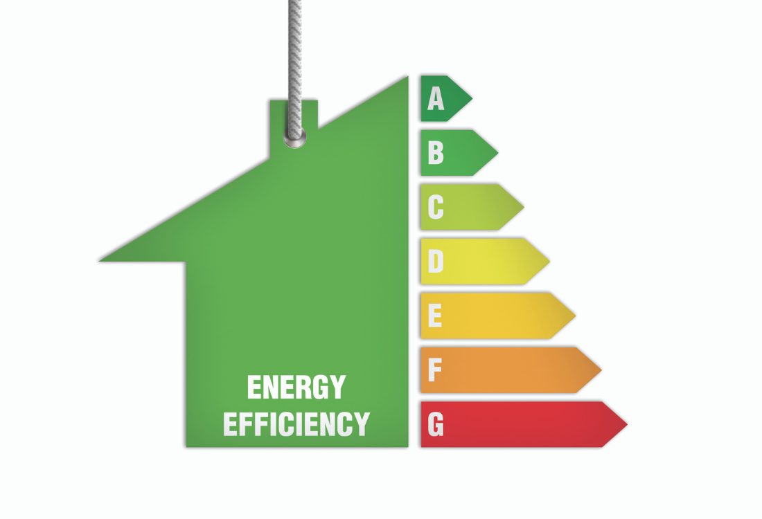 Boiler Efficiency Ratings  in a homeowner's guide, featuring a diagram of a boiler with a large flame and a circular gauge indicating different efficiency levels (A-G),